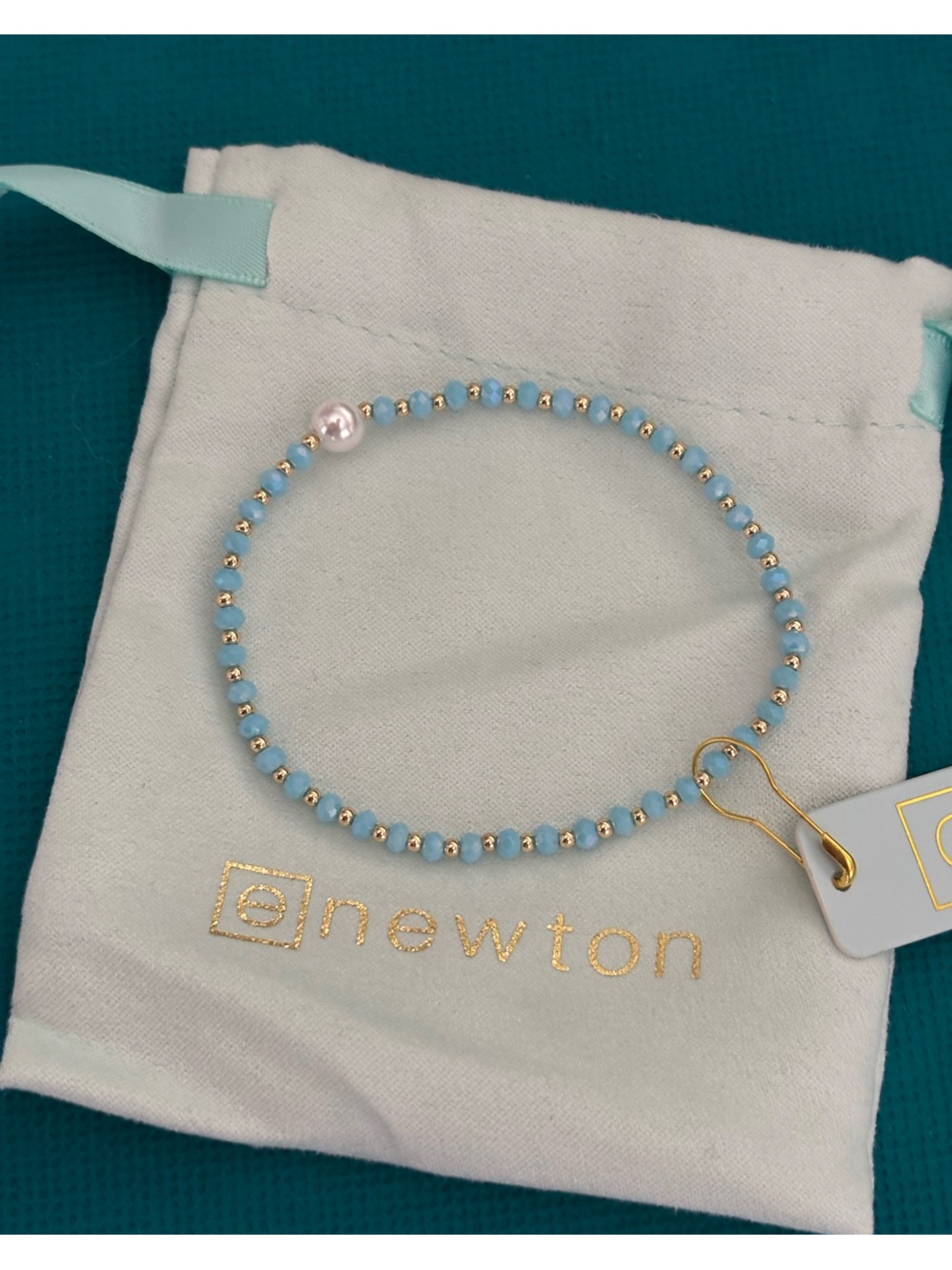 ENewton Turquoise Beaded Bracelet with Gold Accents and Pearl